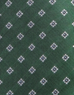 Corbata seda verde jacquard flores crudo/azul