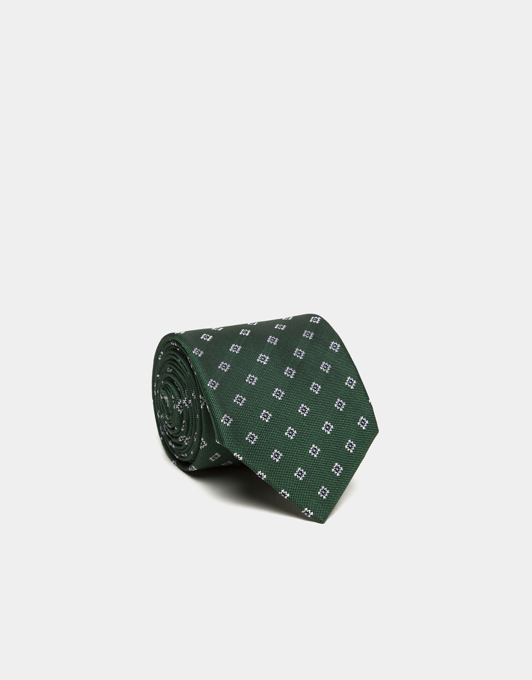 Corbata seda verde jacquard flores crudo/azul