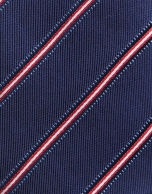 Blue silk tie with red/beige stripes