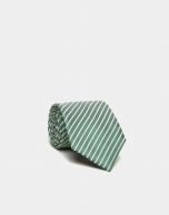 Green silk tie with white stripes