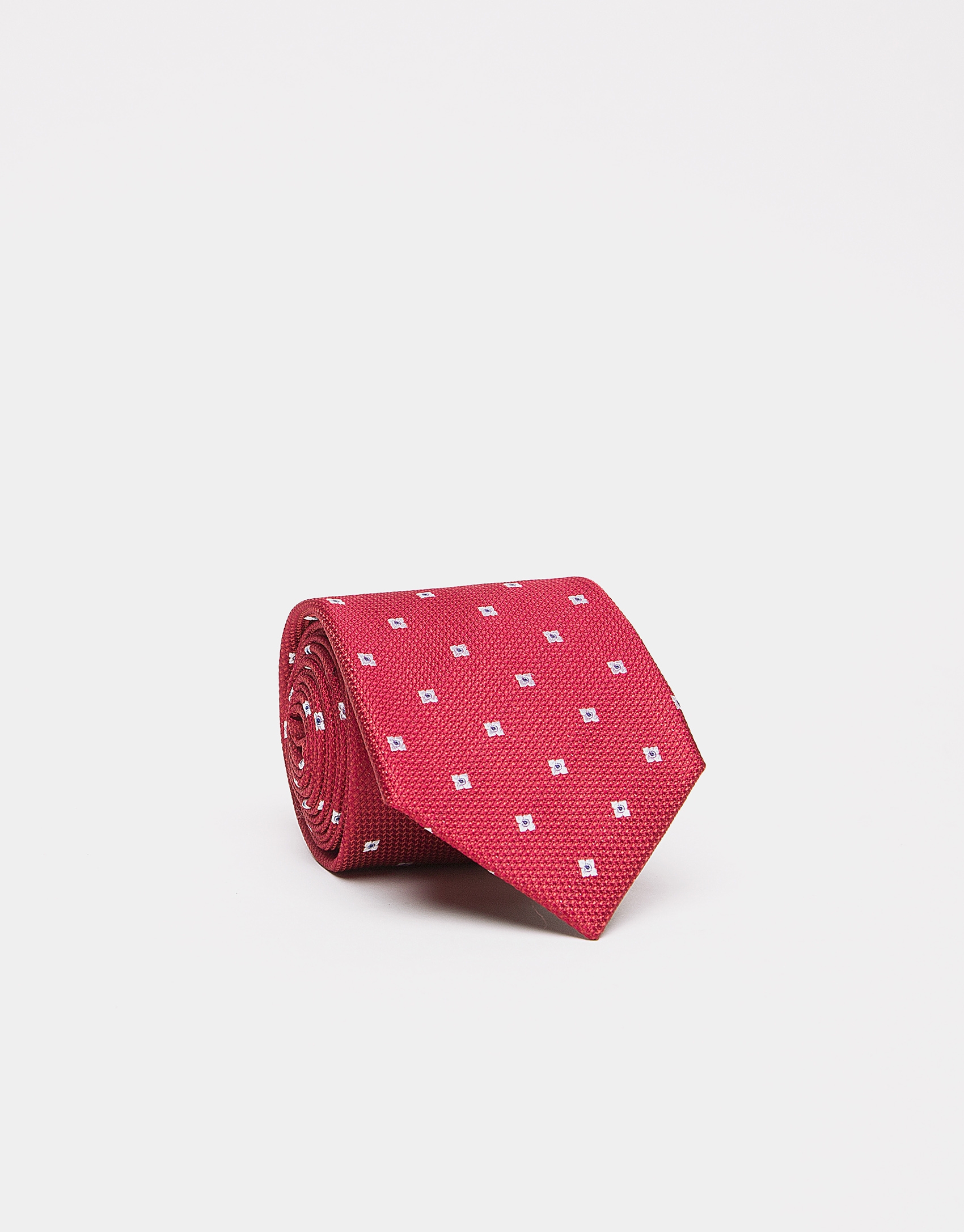 Red silk tie with beige flowers