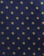 Blue silk tie with yellow jacquard flowers