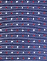 Blue silk tie with red/white dots