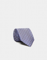 Blue silk tie with red/white dots