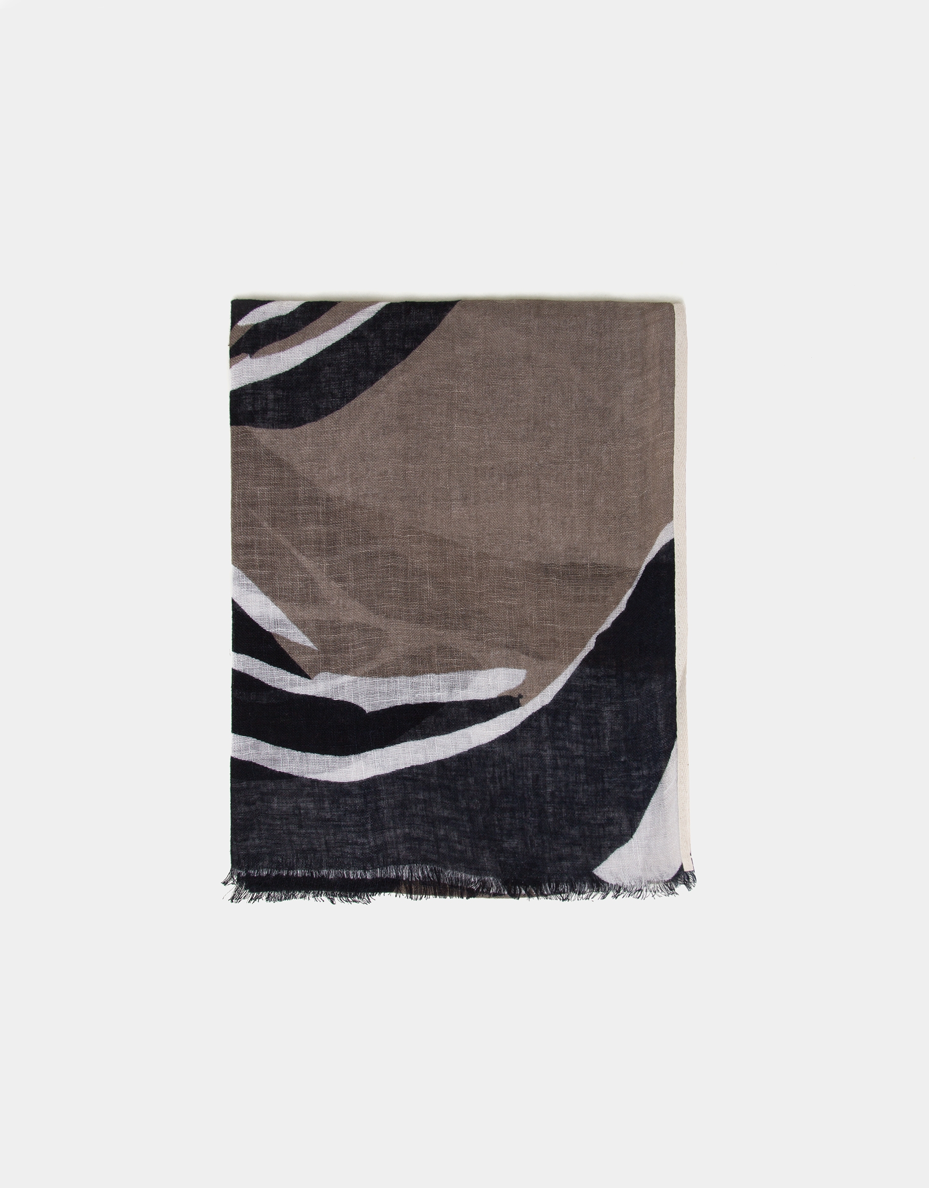 Black/beige/brown linen scarf