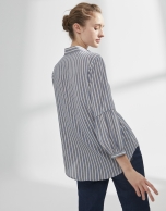 Blue striped painter's smock blouse