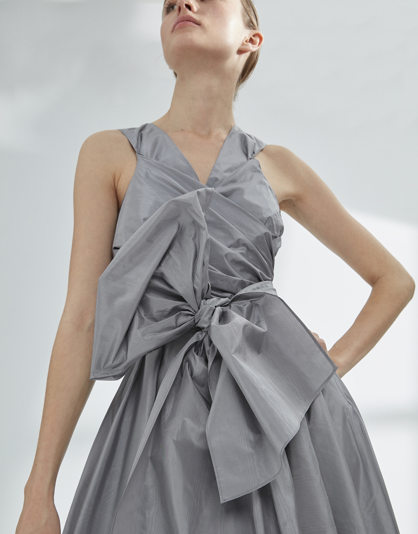 Gray draped flowing dress