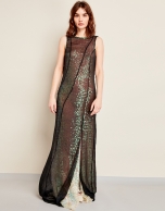 Long black chiffon dress with black sequins