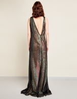 Long black chiffon dress with black sequins