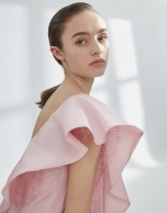 Pink satin dress with flounce