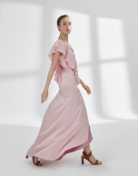 Pink satin dress with flounce