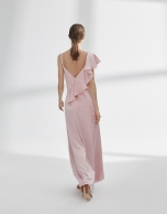 Pink satin dress with flounce