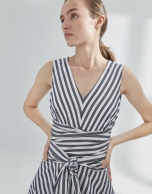 White and blue striped flowing dress