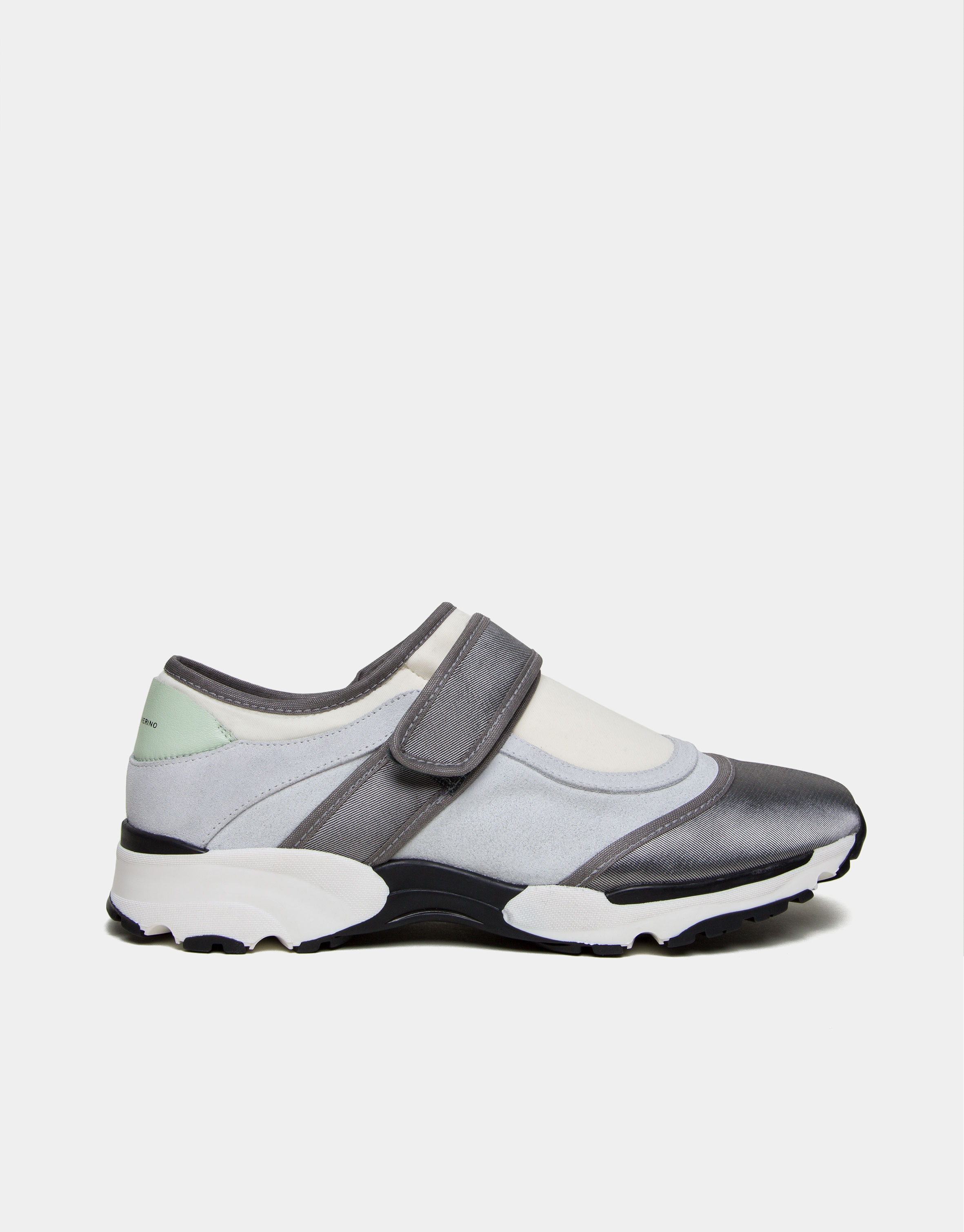 Gray leather and fabric Tulip running shoes