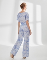 Blue print pants with darts