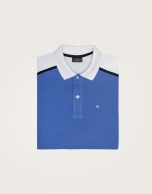 Blue and white "color block" polo