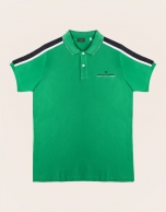 Green polo with striped shoulders