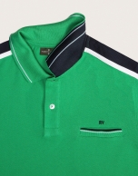 Green polo with striped shoulders