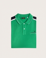 Green polo with striped shoulders