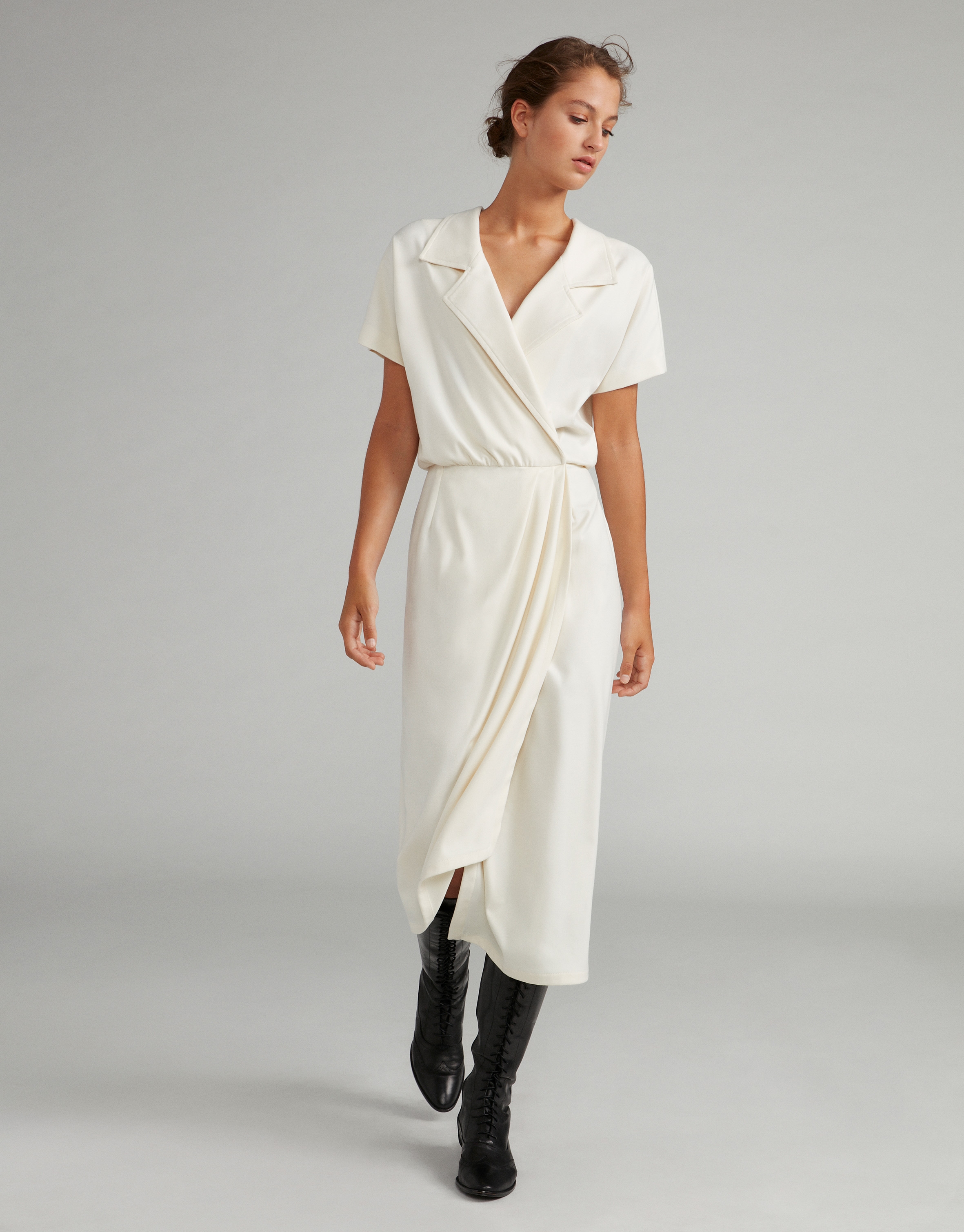 White wrap dress with two-piece effect 