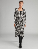 Black and white checked sarong-effect dress