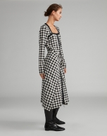 Black and white checked sarong-effect dress