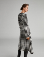 Black and white checked sarong-effect dress