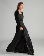 Long black satin and velvet dress