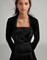 Long black satin and velvet dress