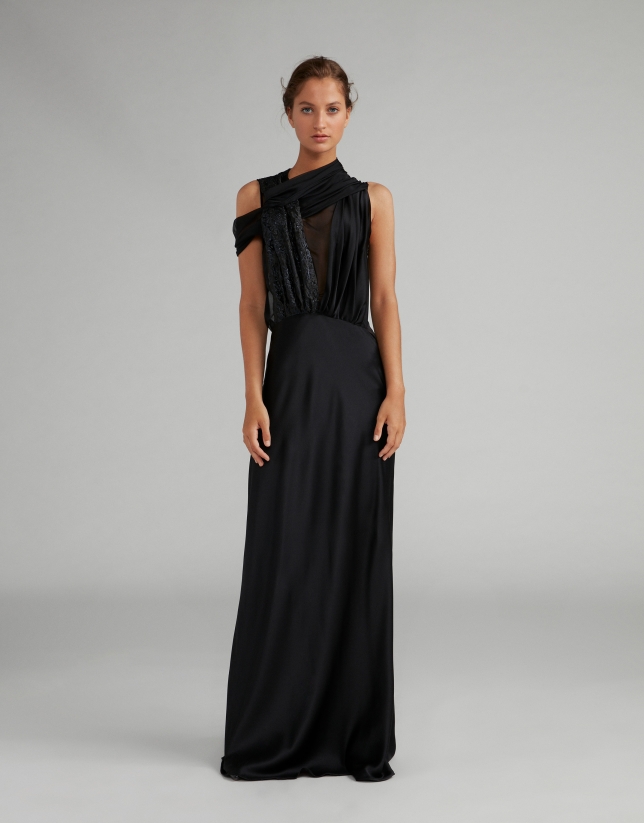 Robe longue noire en satin AH2018 Roberto Verino