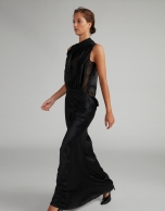 Long black satin dress