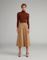 Mink-colored ribbed sweater with turtle neck