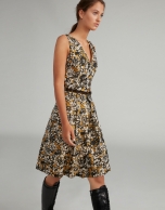 Gold and floral jacquard midi dress 