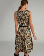 Gold and floral jacquard midi dress 