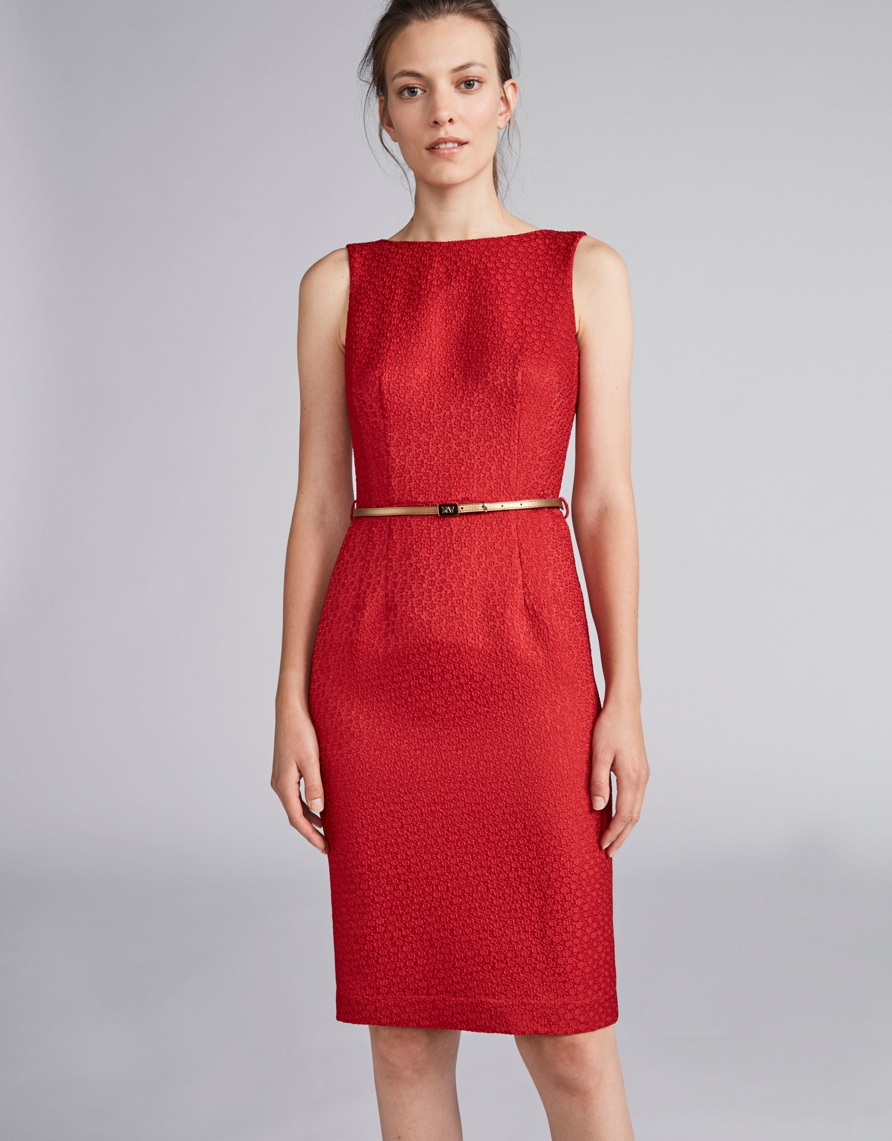 Poppy-colored jacquard dress