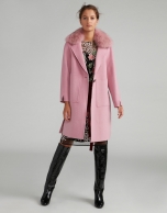 Pink cloth coat with fur collar