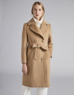 Beige cloth coat with triple row of  buttons