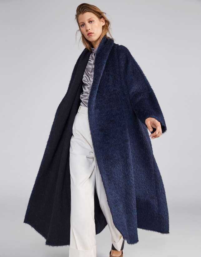 Manteau Long En Laine Bleu Femme Ah Roberto Verino