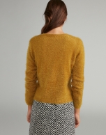 Gold fur-effect knit cardigan