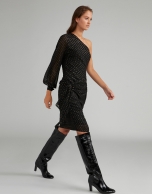 Black midi dress with asymmetric neckline