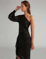 Black midi dress with asymmetric neckline