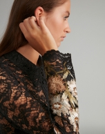 Black long chantilly lace dress