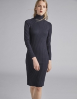 Navy blue ribbed knit dress