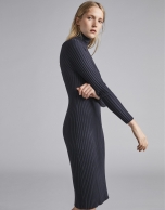 Navy blue ribbed knit dress