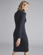 Navy blue ribbed knit dress