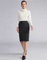 Black pencil skirt with contrasting ribbon