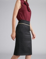 Black jacquard midi pencil skirt