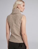 Coffee-colored sleeveless knit top