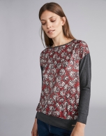 Steel-colored top with floral print