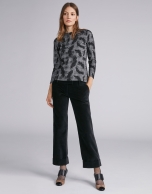 Black knit and jacquard top